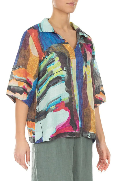 Collar Neck Abstract Linen Blouse 3