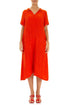 Collar Neck Crinkled Flame Orange Silk Dress 1