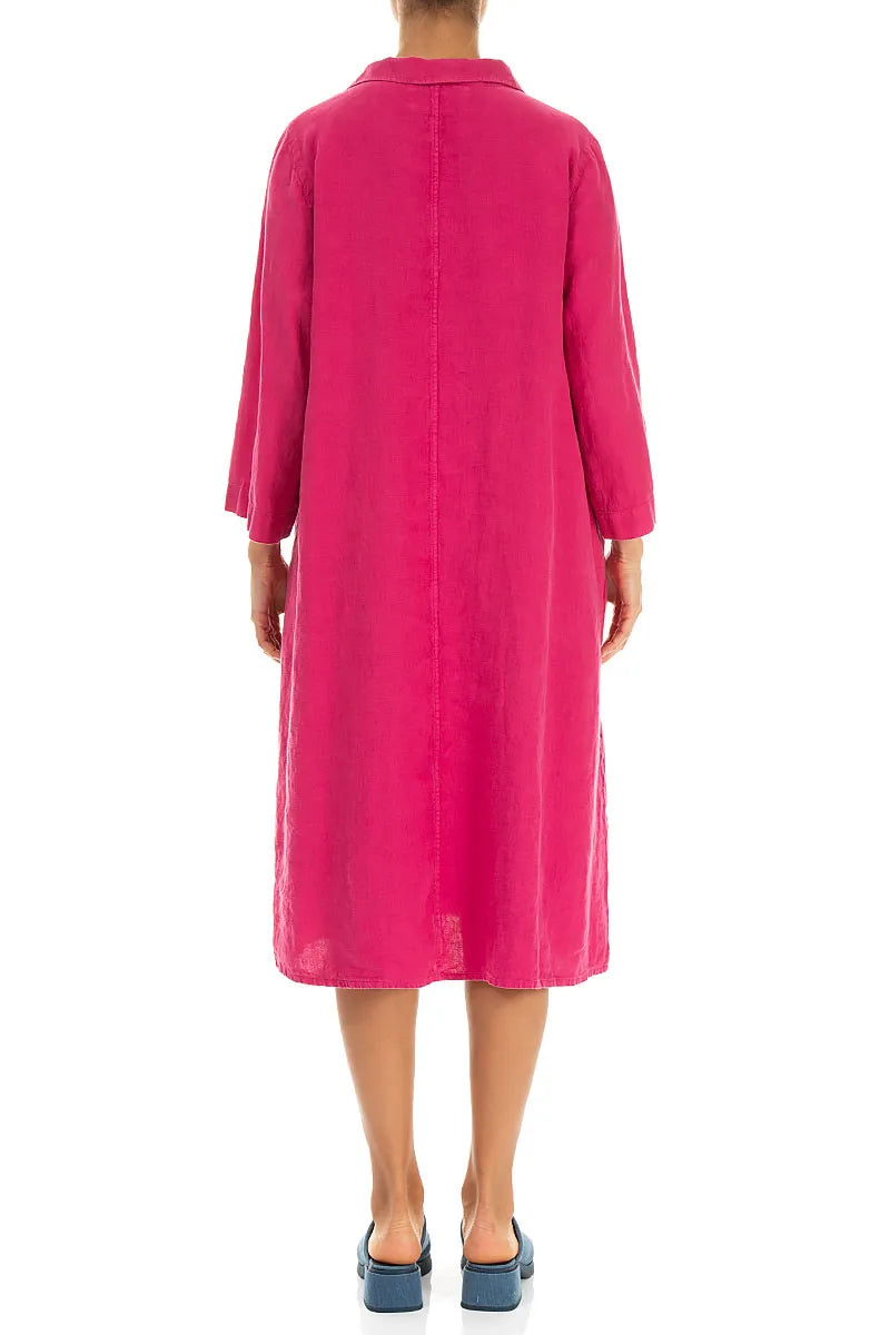 Collar Neck Fuchsia Linen Dress 2