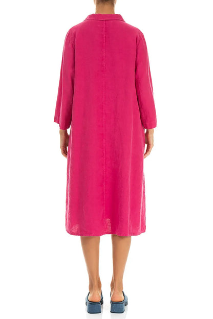 Collar Neck Fuchsia Linen Dress 2