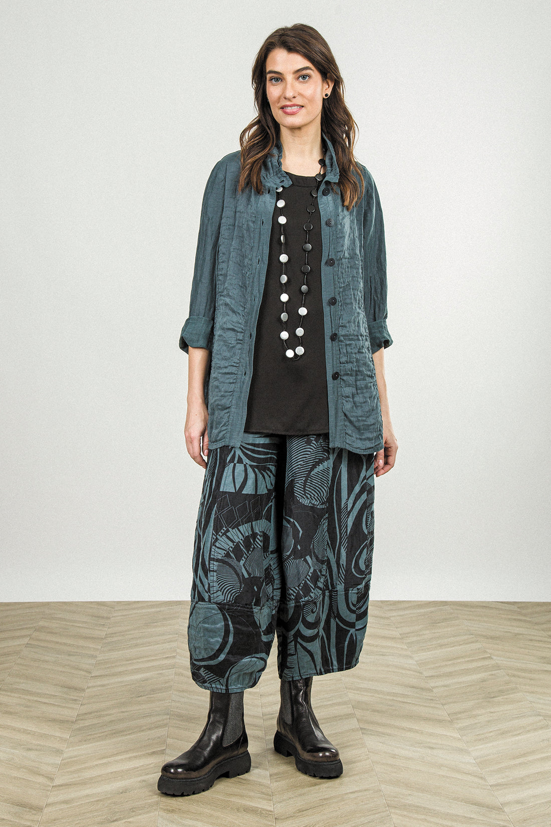 Collar Textured Slate Silk Linen Jacket 1