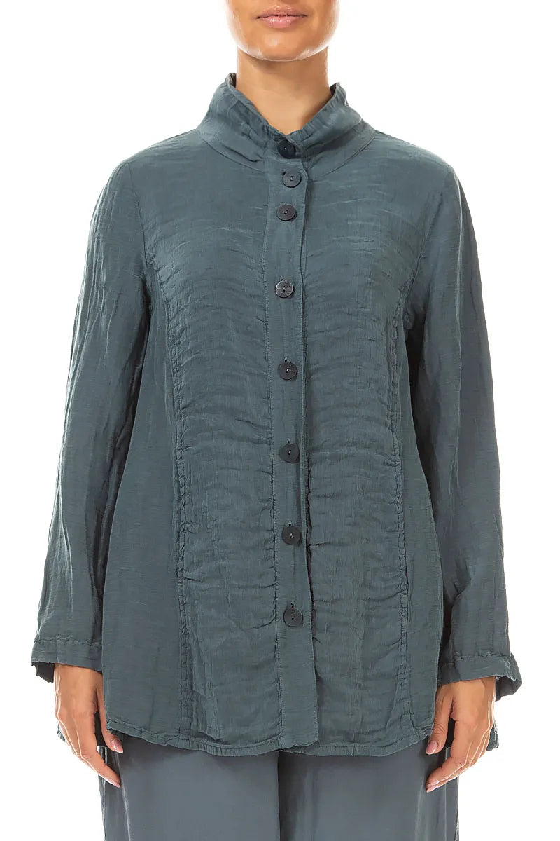 Collar Textured Slate Silk Linen Jacket 2