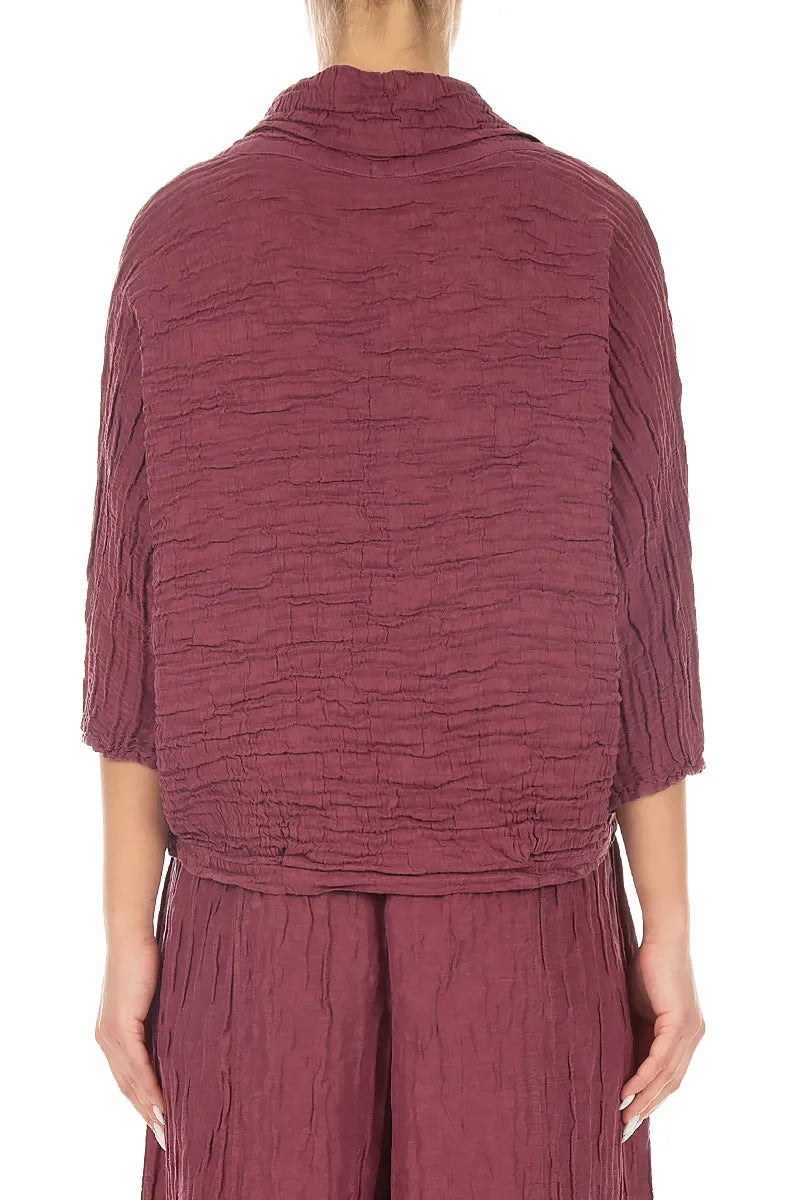 Cowl Neck Crinkled Antique Ruby Silk Linen Blouse 2