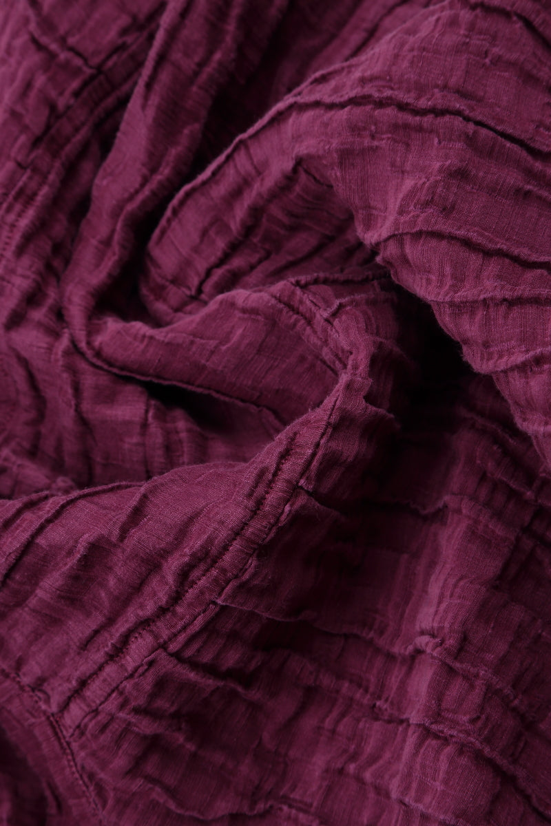 Cowl Neck Crinkled Magenta Silk Linen Dress