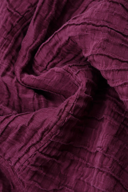 Cowl Neck Crinkled Magenta Silk Linen Dress