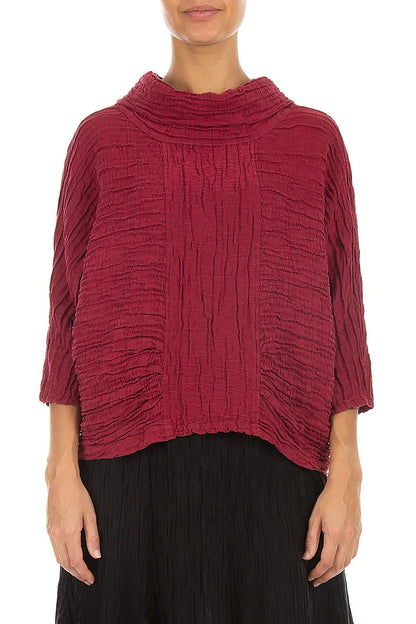 Bluse aus Crinkle-Ruby-Seide-Leinen mit Wasserfallausschnitt