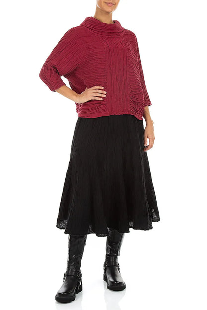 Bluse aus Crinkle-Ruby-Seide-Leinen mit Wasserfallausschnitt