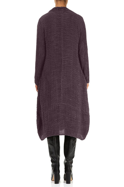 Cowl Neck Deep Plum Plissé Silk Dress