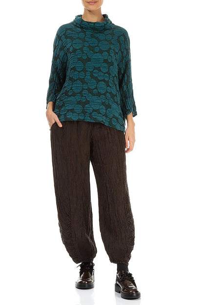 Cowl Neck Peacock Circle Silk Linen Blouse 4