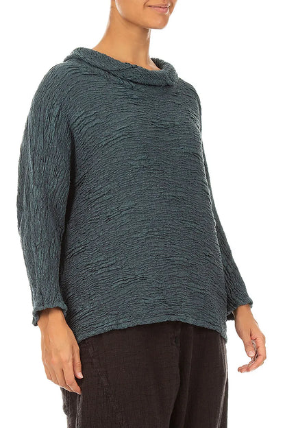 Cowl Neck Slate Textured Silk Linen Blouse