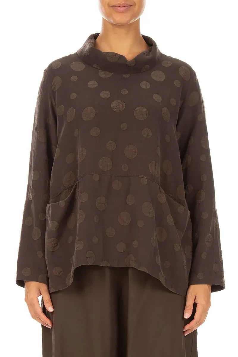 Cowl Neck Truffle Brown Bubble Silk Cotton Blouse 1
