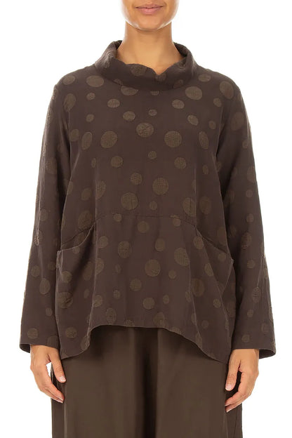 Cowl Neck Truffle Brown Bubble Silk Cotton Blouse 1
