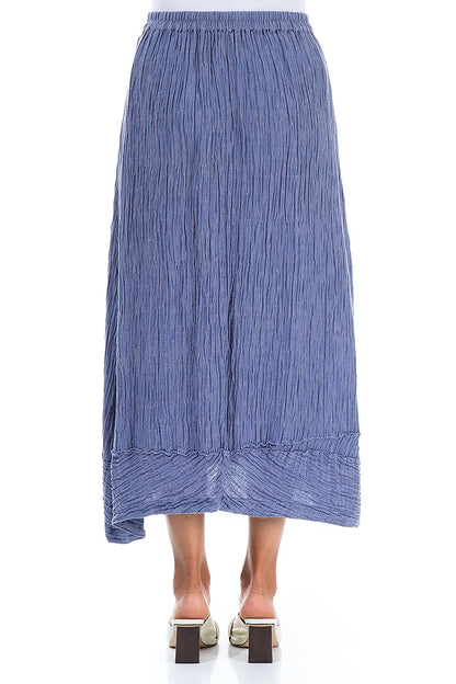 Front Slit Crinkled Blue Nova Silk Skirt 2
