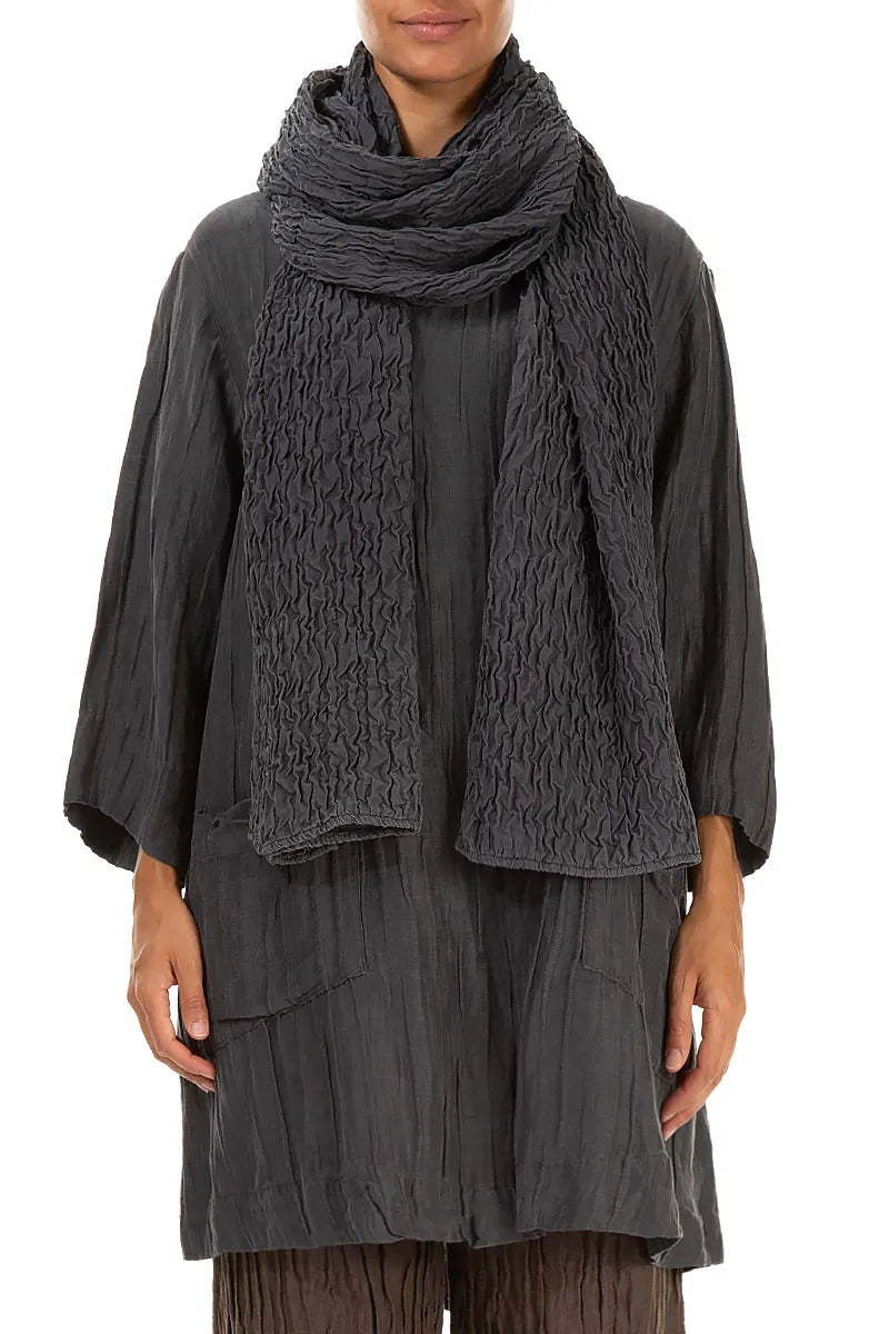 Crinkled Charcoal Silk Scarf 1