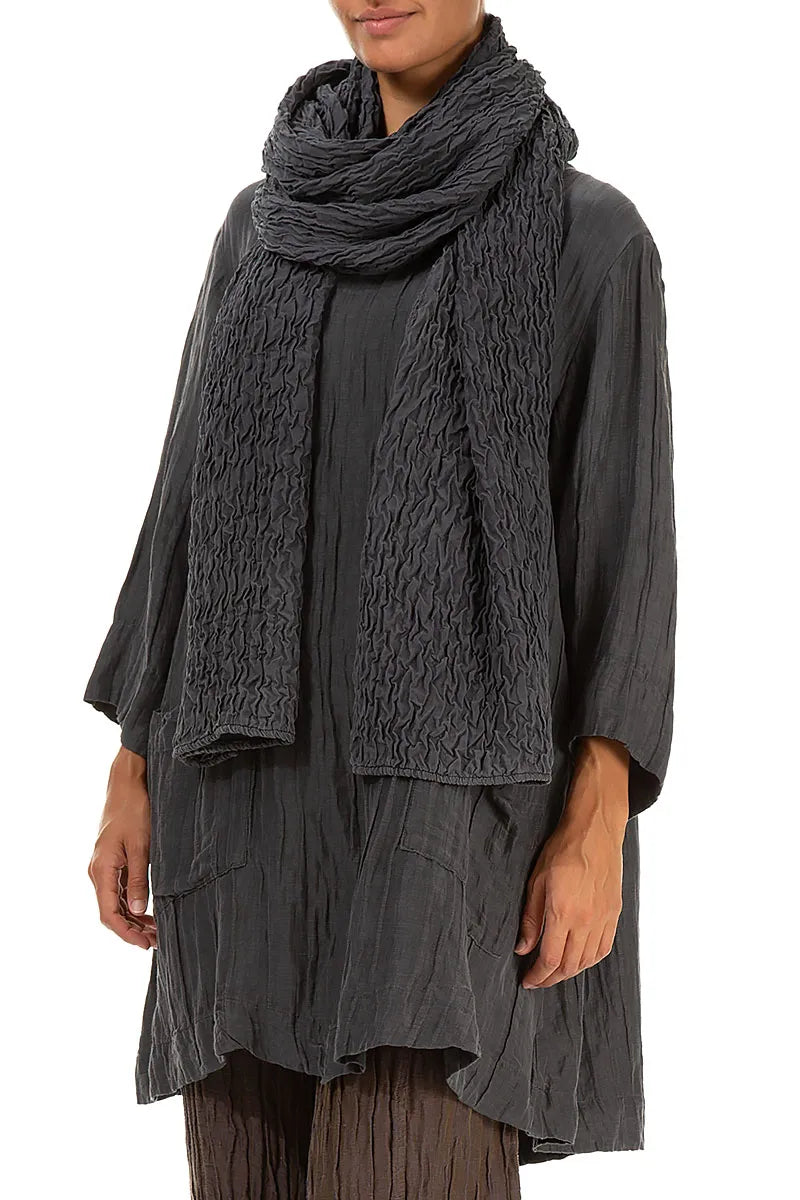Crinkled Charcoal Silk Scarf 3