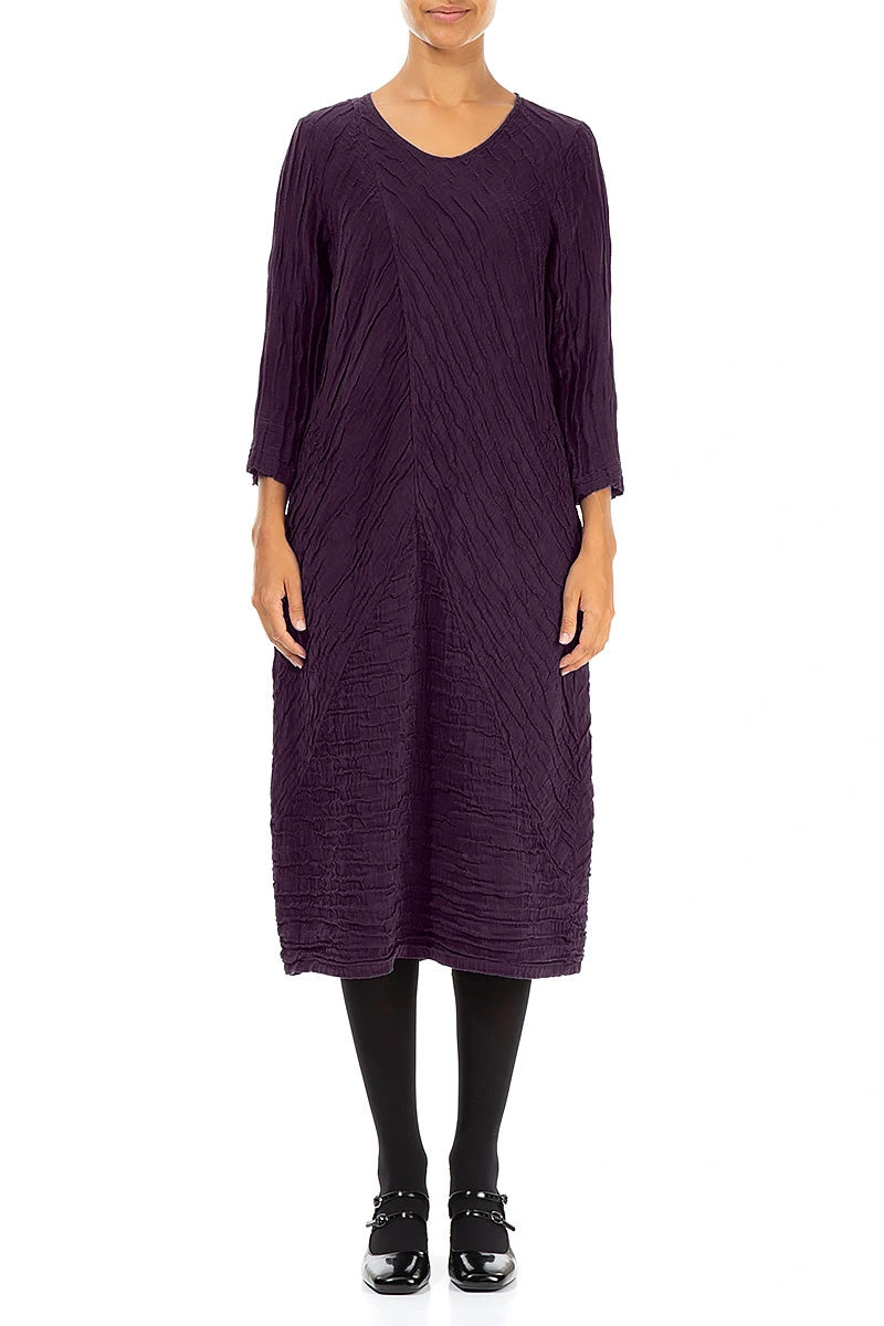 Crinkled Deep Plum Silk Linen Midi Dress 1