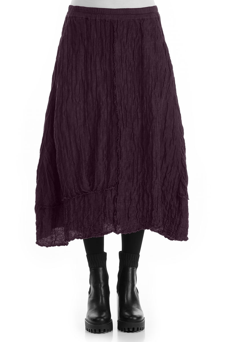 Crinkled Deep Plum Silk Linen Skirt 1