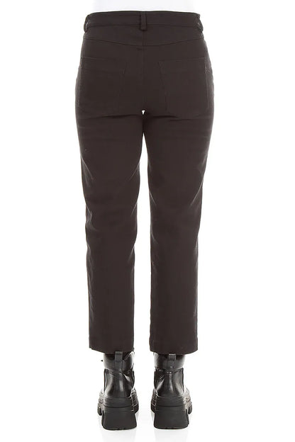 Cropped Charcoal Stretch Cotton Trousers