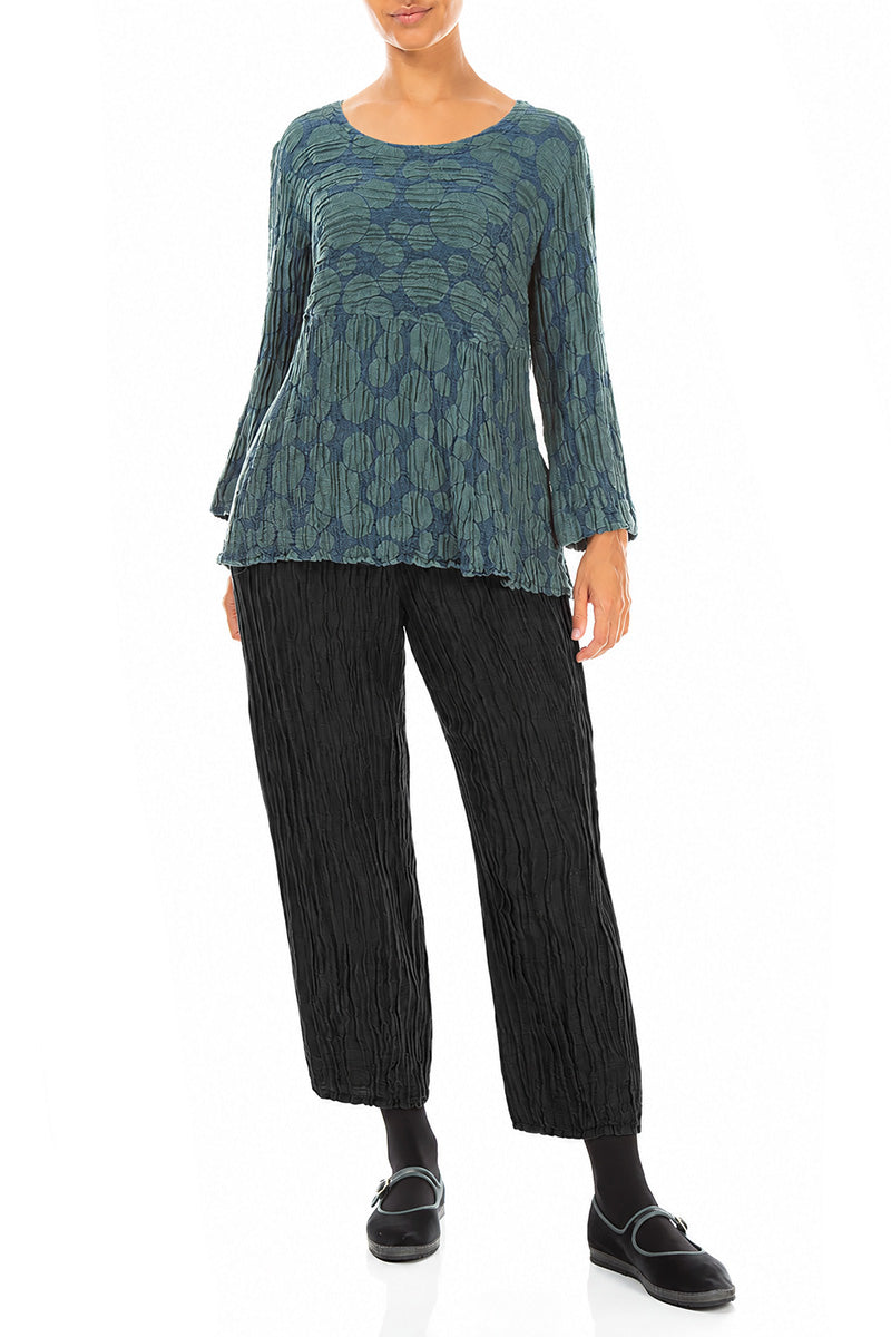 Pantalon fuselé en soie et lin noir froissé