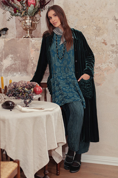 Cropped Crinkled Deep Turquoise Silk Linen Trousers