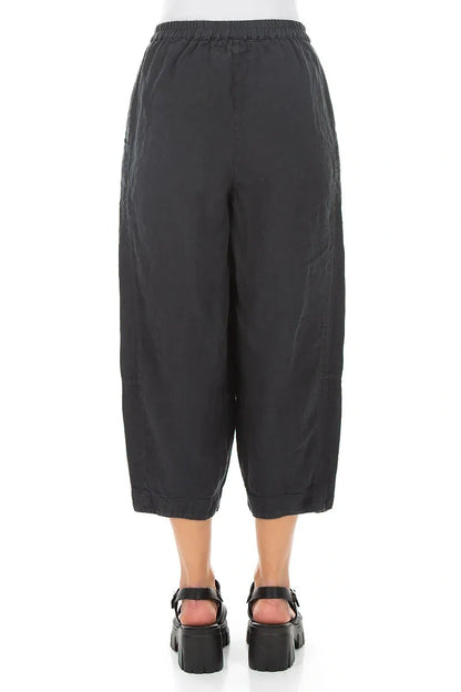 Cropped Loose Graphite Linen Trousers 2