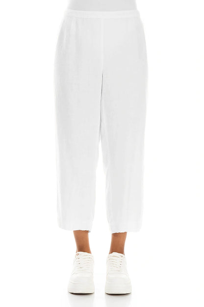 Cropped White Linen Trousers 1