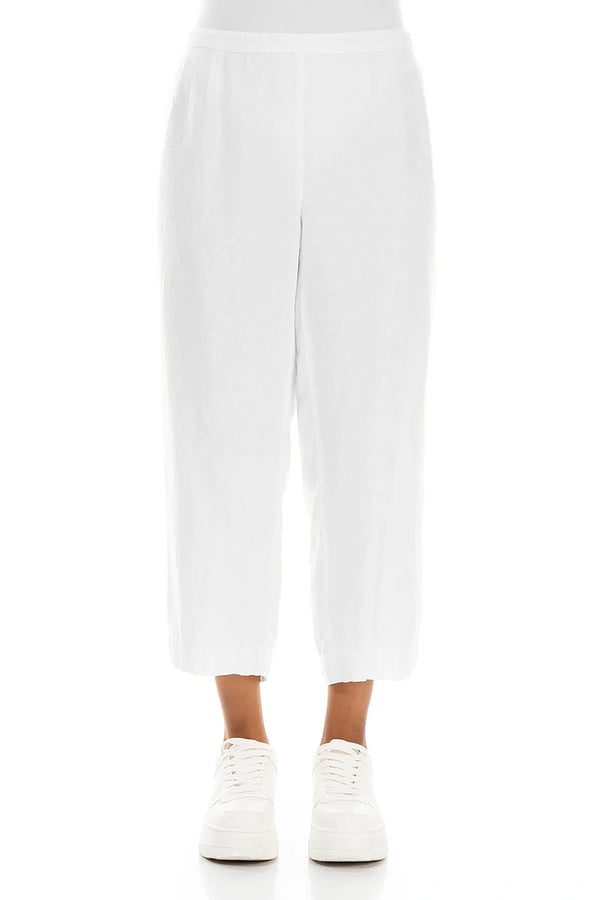 Cropped White Linen Trousers 1