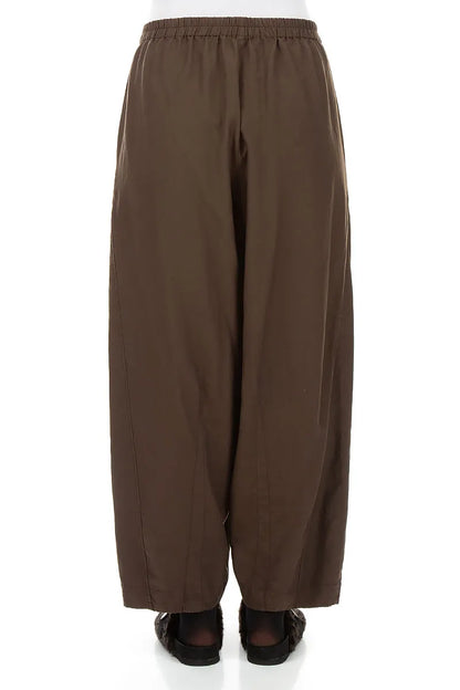 Curved Truffle Brown Silk Cotton Trousers 2