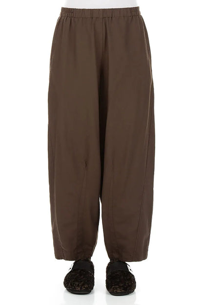 Curved Truffle Brown Silk Cotton Trousers 1