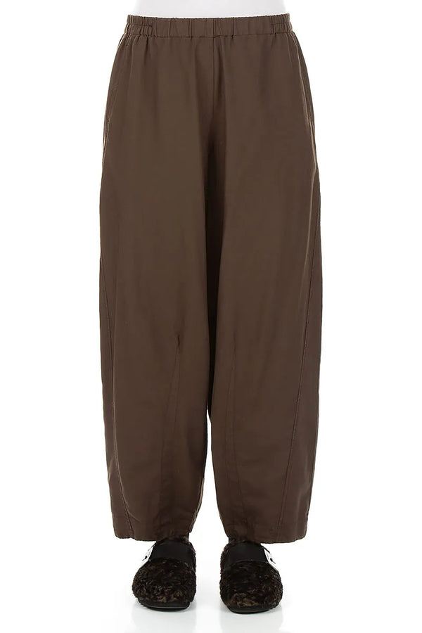 Curved Truffle Brown Silk Cotton Trousers 1