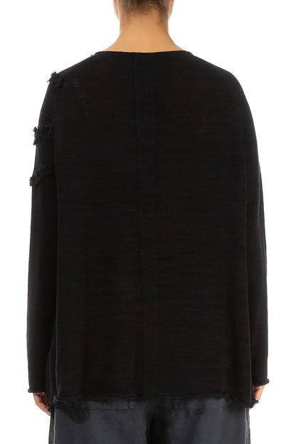 Decorated Front Black Linen Cardigan 2
