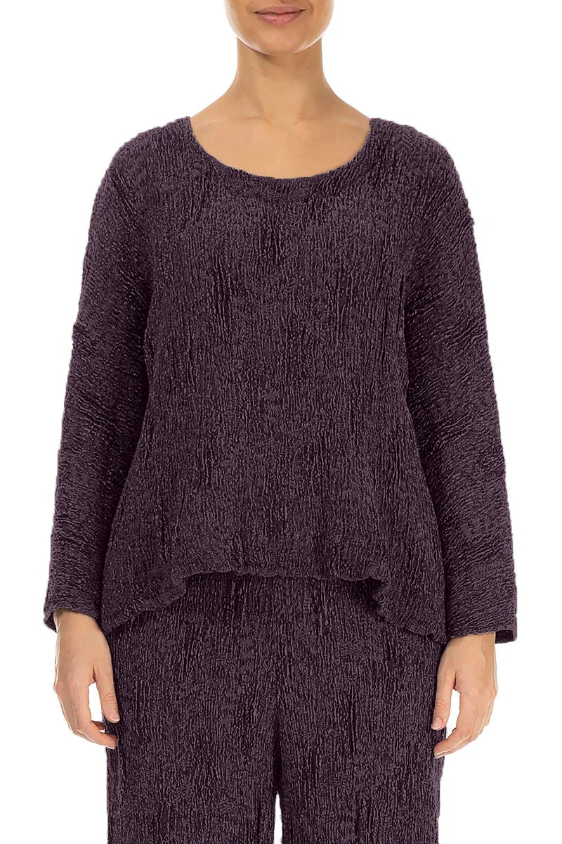 Deep Plum Textured Silk Linen Blouse 1