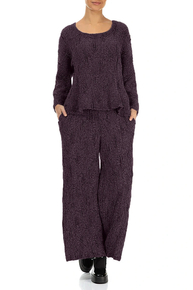 Deep Plum Textured Silk Linen Blouse 4
