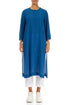 Deep Slit Cobalt Blue Striped Silk Jacket 1