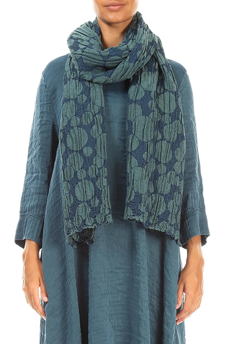 Deep Turquoise Circle Silk Linen Scarf 1