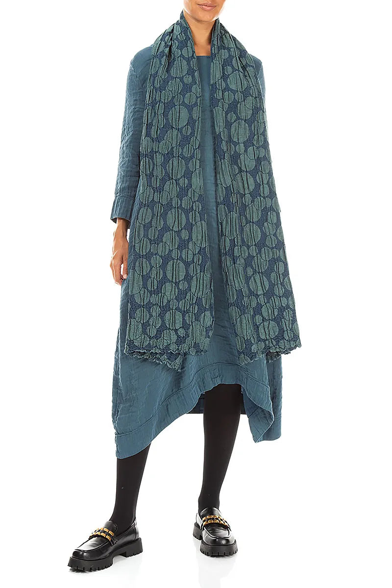 Deep Turquoise Circle Silk Linen Scarf 2