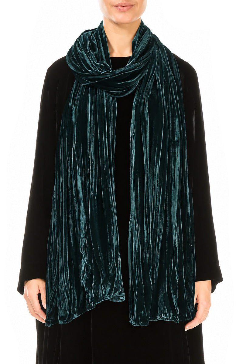 Écharpe en Velours de Soie froissé Turquoise profond