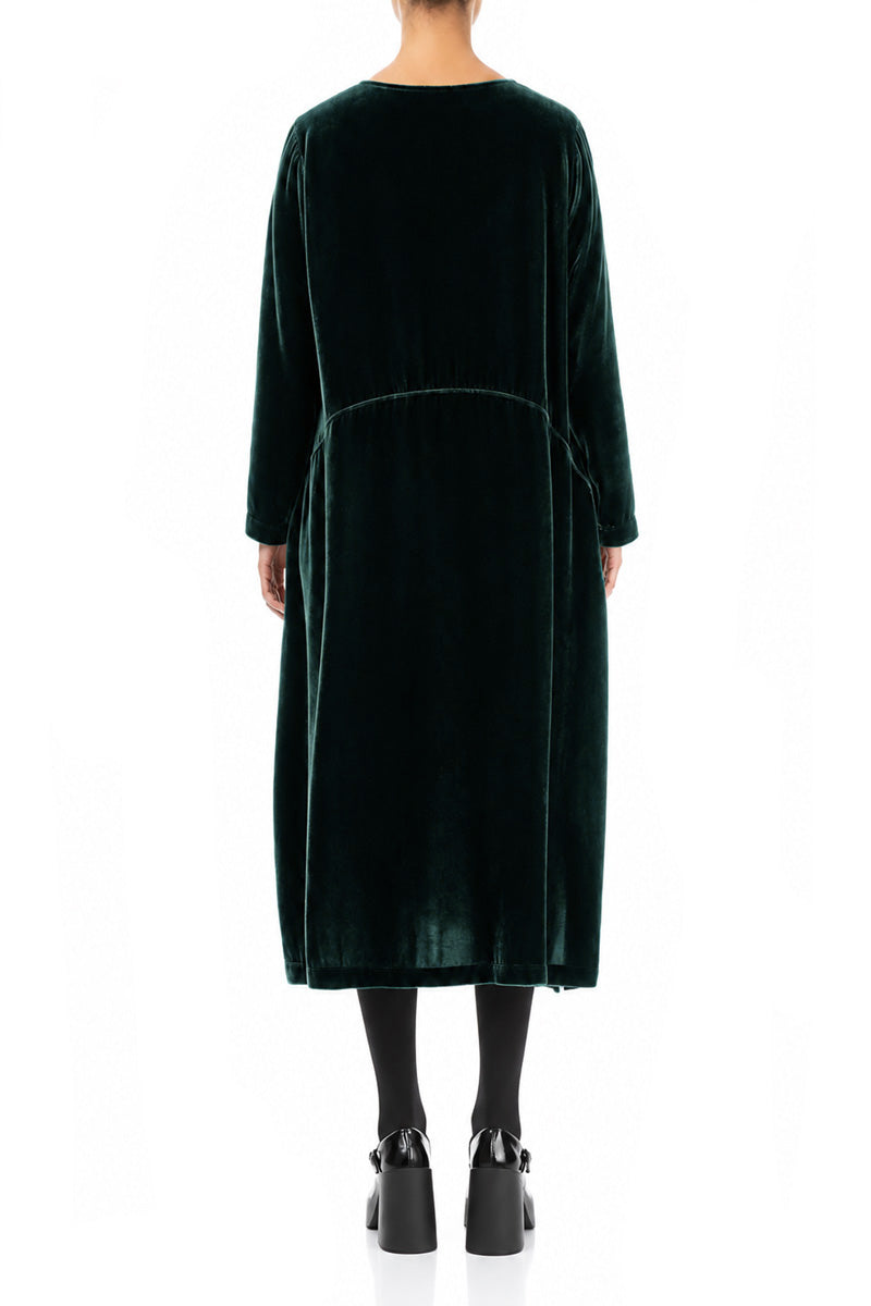 Gerade geschnittenes Kleid aus Samt und Seide in Dunkeltürkis