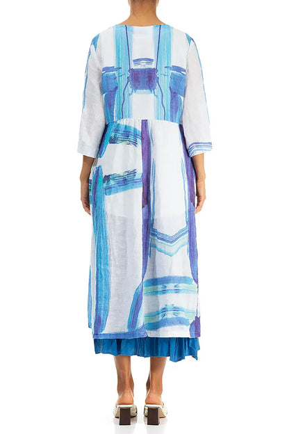 V-Neck Blue Brushstroke Linen Jacket 3