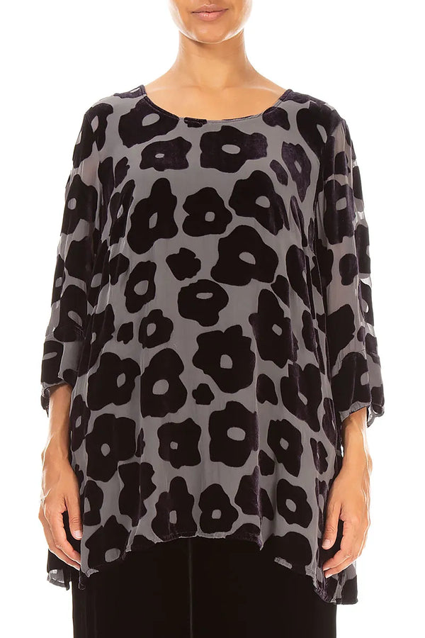 Devoré Flowers Charcoal Silk Velvet Tunic 1