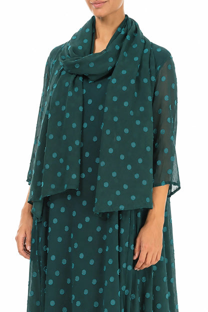 Écharpe en Soie à pois Turquoise profond