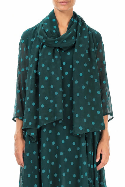 Écharpe en Soie à pois Turquoise profond