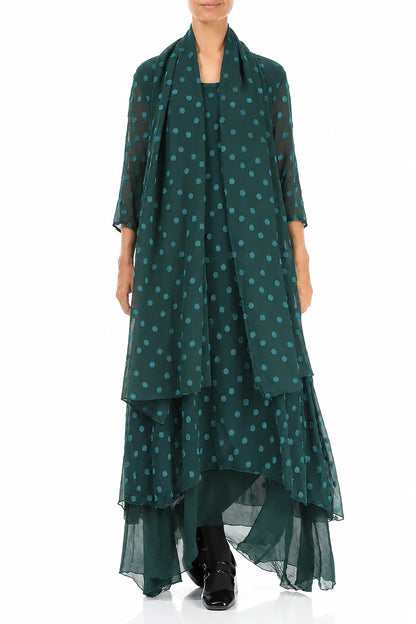 Écharpe en Soie à pois Turquoise profond