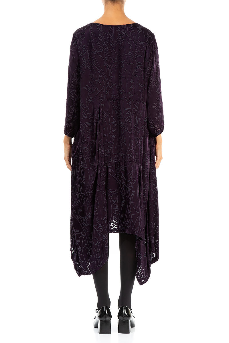 Draped Deep Plum Devoré Feather Silk Dress
