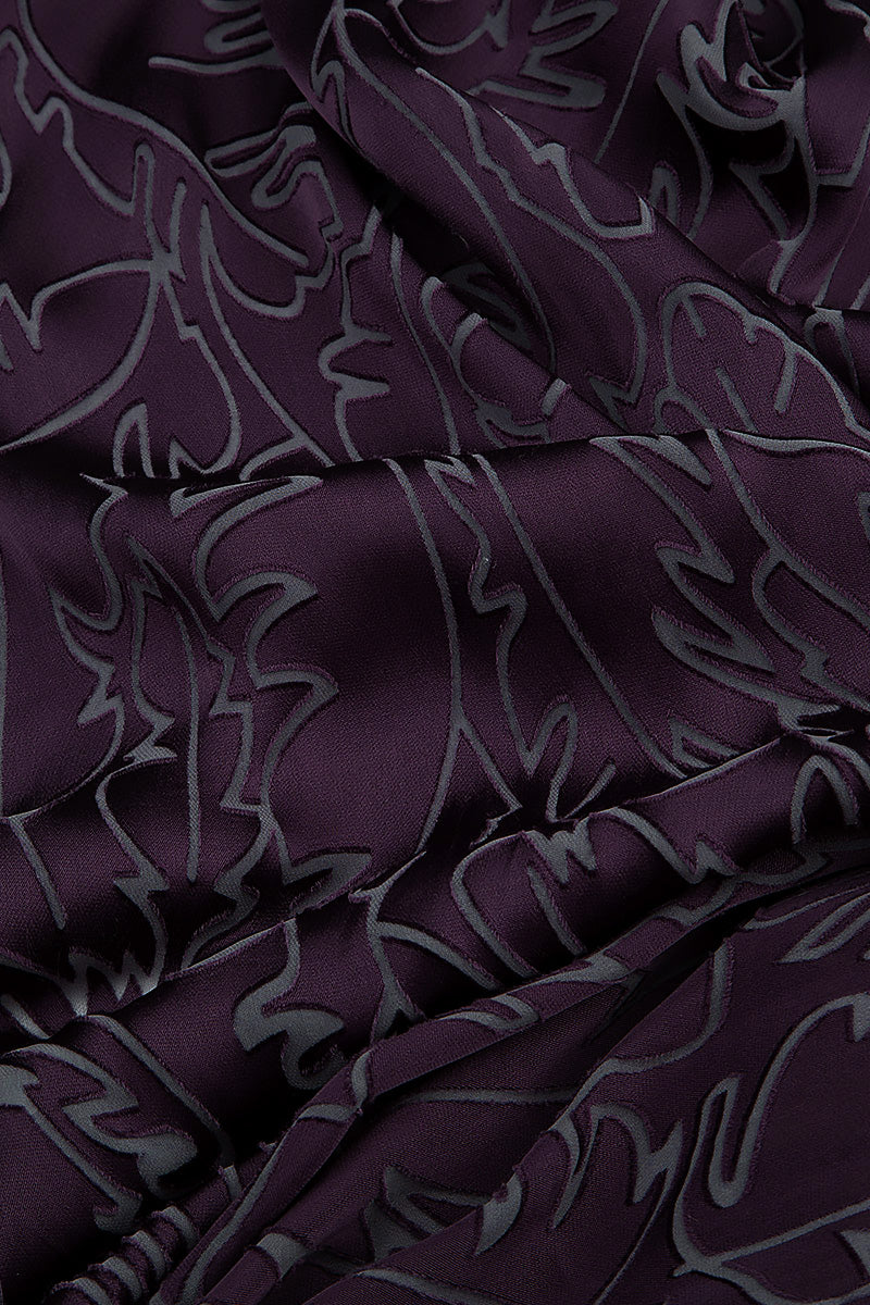 Draped Deep Plum Devoré Feather Silk Dress