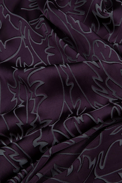 Draped Deep Plum Devoré Feather Silk Dress