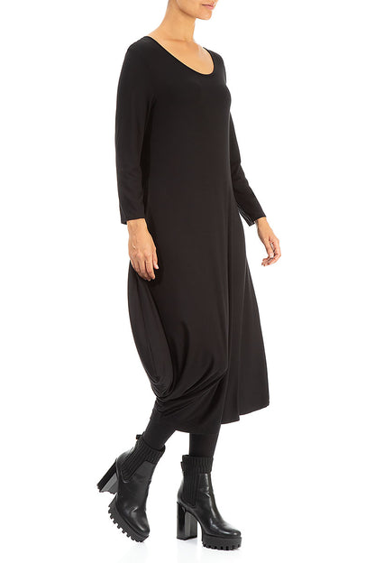 Draped Side Black Cotton Dress 3