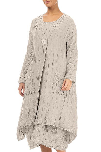 Dropped Edge Crinkled Beige Silk Linen Jacket 3