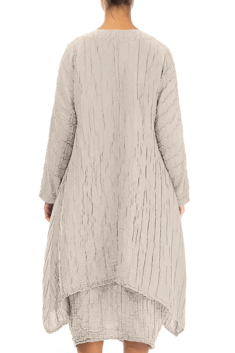 Dropped Edge Crinkled Beige Silk Linen Jacket 2