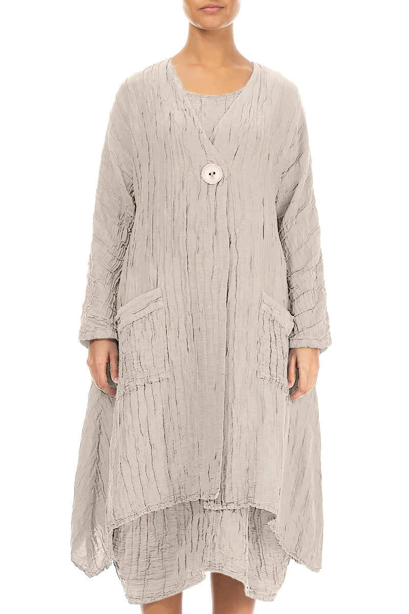 Dropped Edge Crinkled Beige Silk Linen Jacket 1